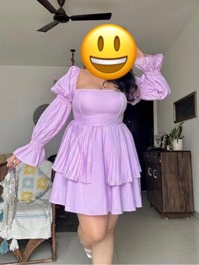 Lilac Square-Neck Puff Sleeve Mini Dress - Brand Unknown